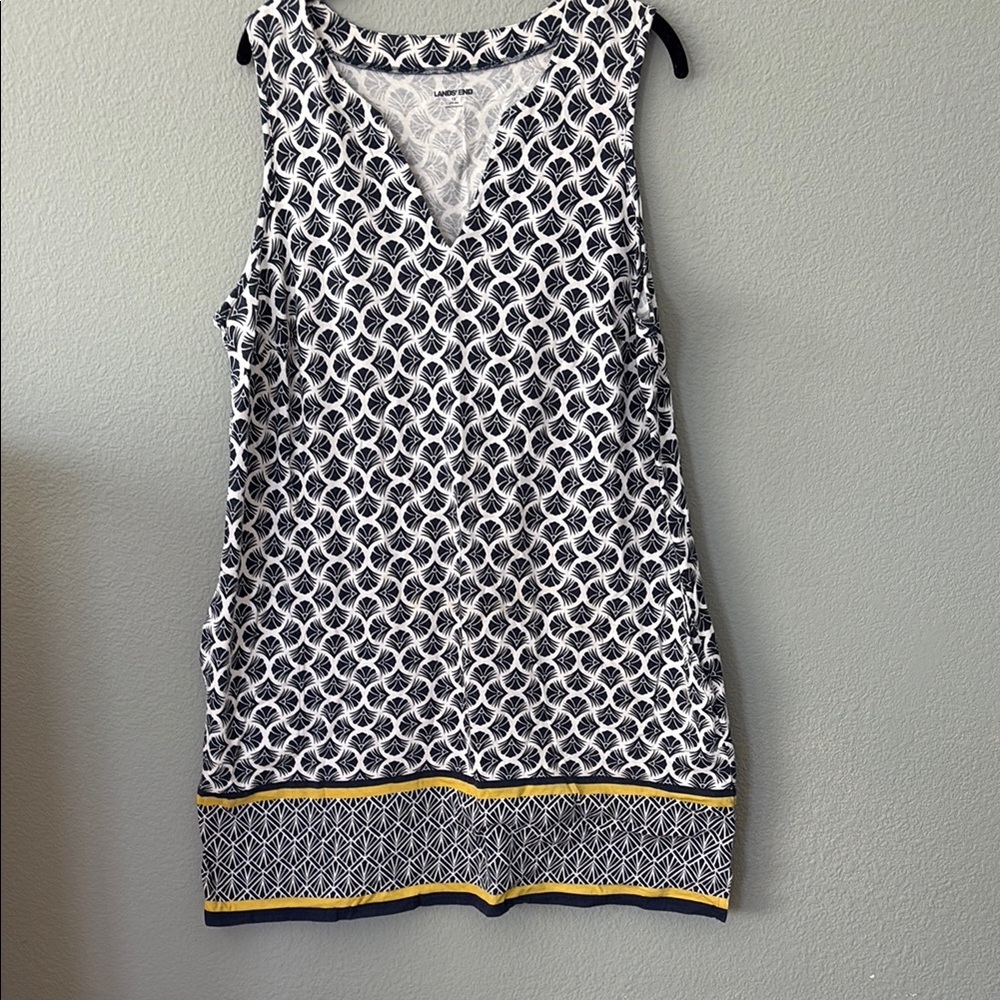 Sleeveless Geometric Print beach coverup plus size 1X, has pockets